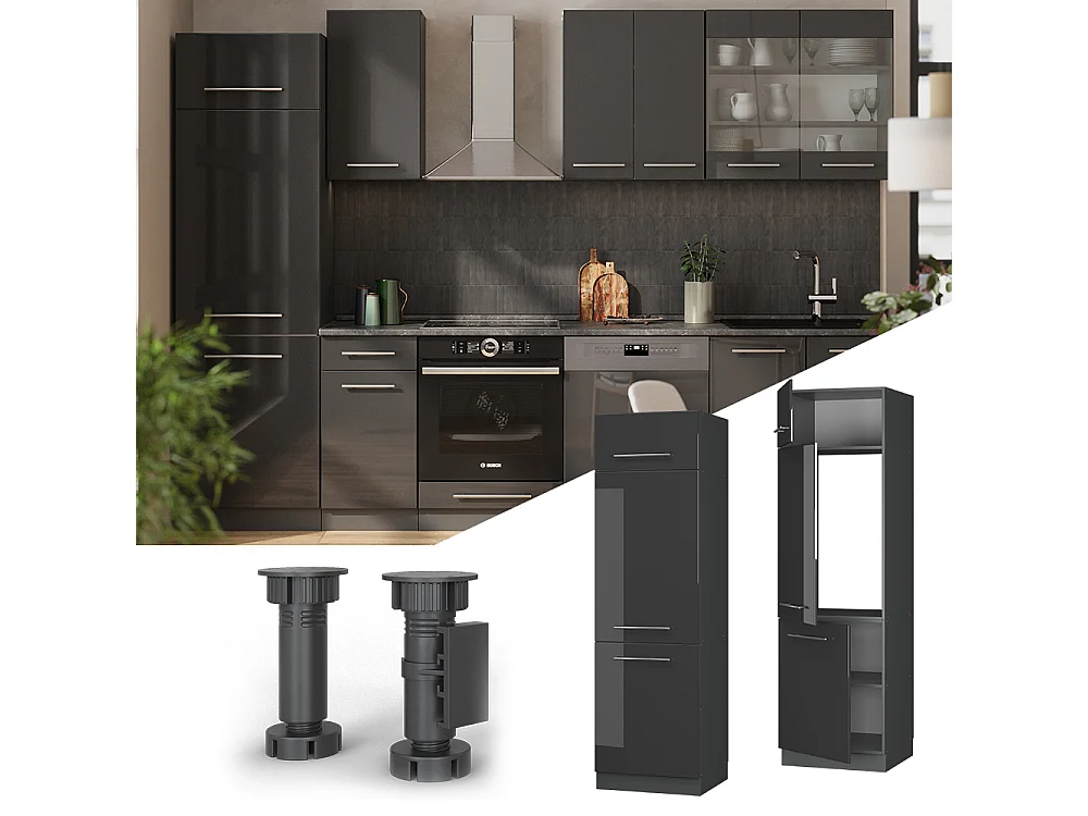 Kühlumbauschrank anthrazit hochglanz 60x58.1x206.8 fame-line