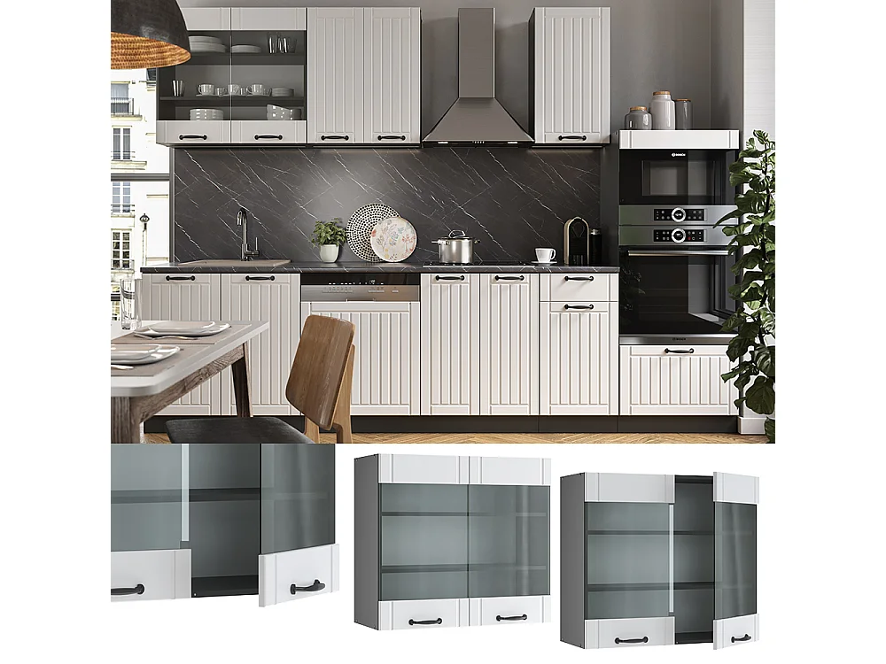 Armario de cocina con vidrio blanco casa de campo 80x34.1x72 fame-line