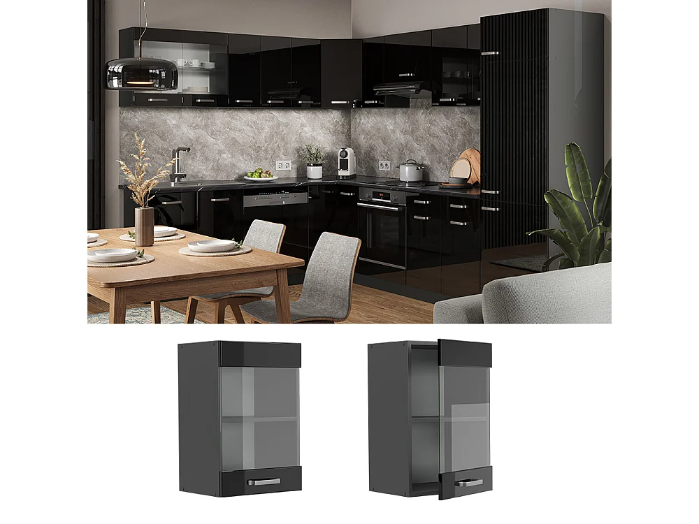 Armoire en verre noir haute brillance 40x31x60 r-line