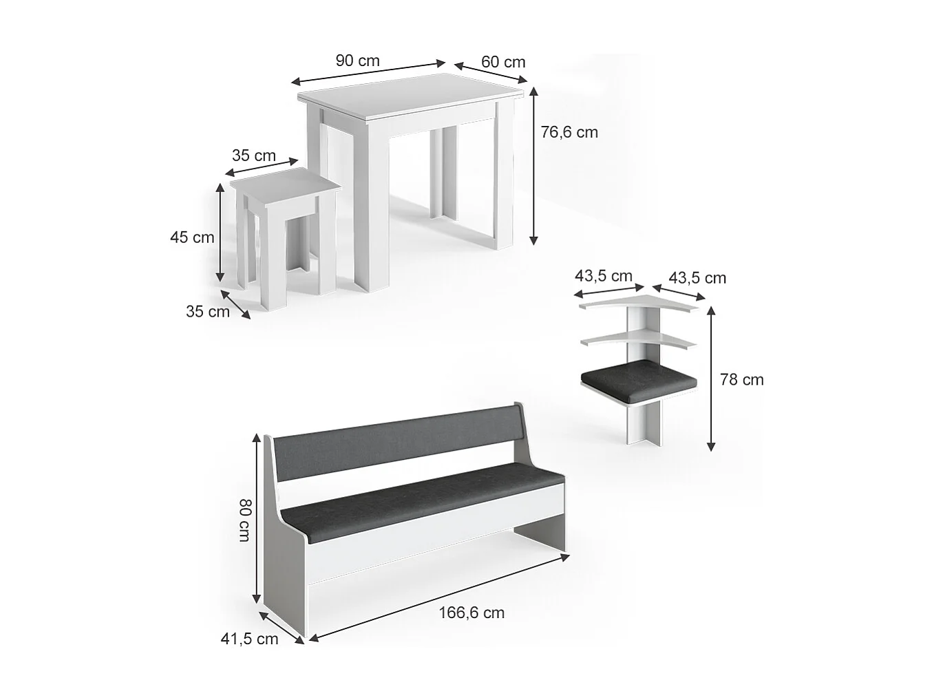 Groupe de banquettes dangle blanc 210x210x80 roman