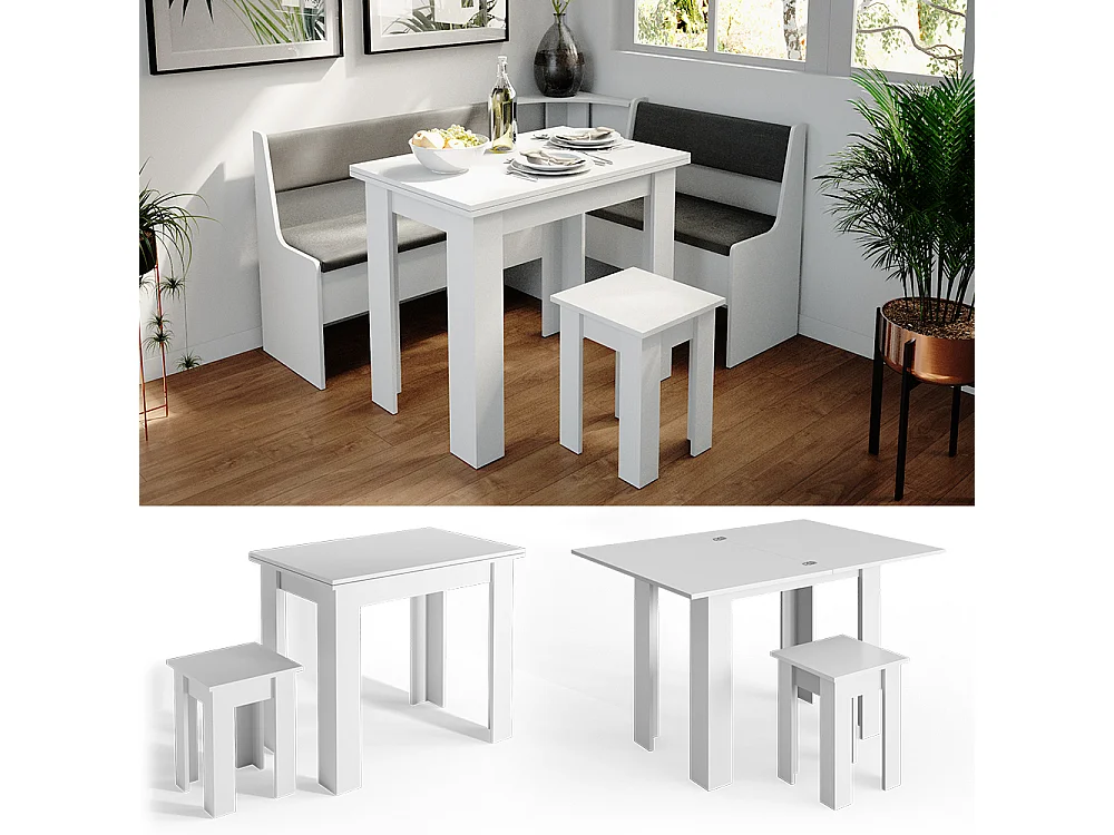 Table de salle à manger avec chaise blanc 90x60x76.6 roman