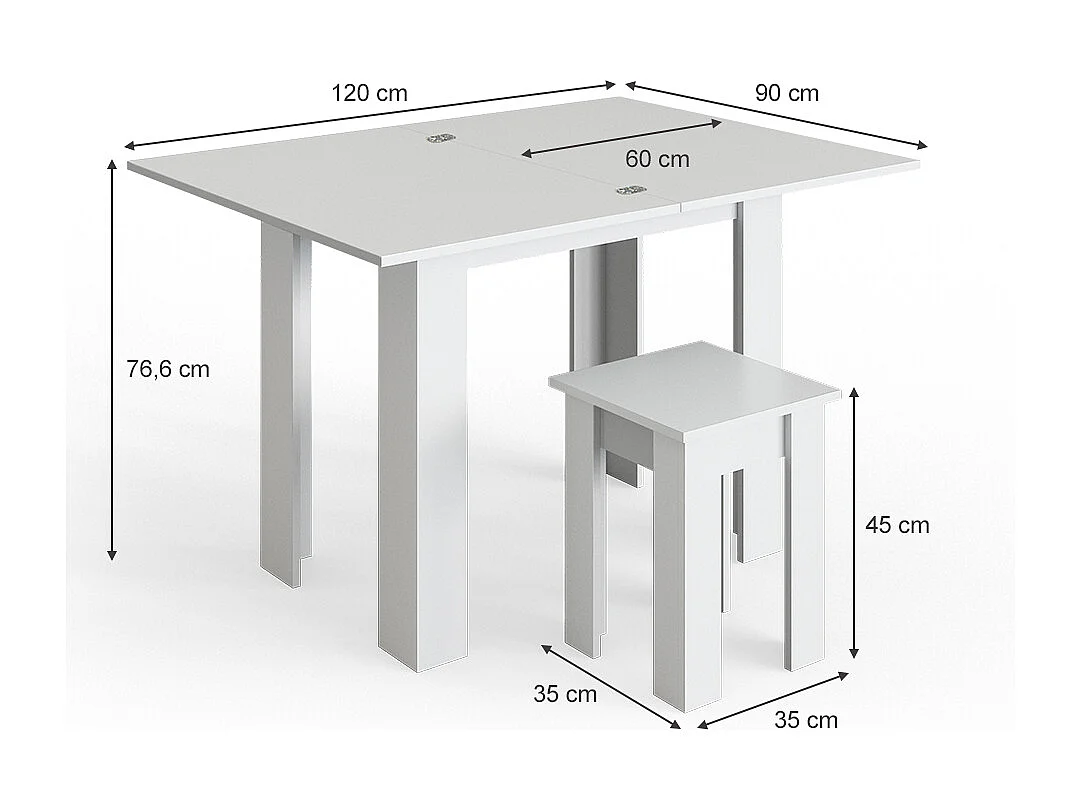 Table de salle à manger avec chaise blanc 90x60x76.6 roman