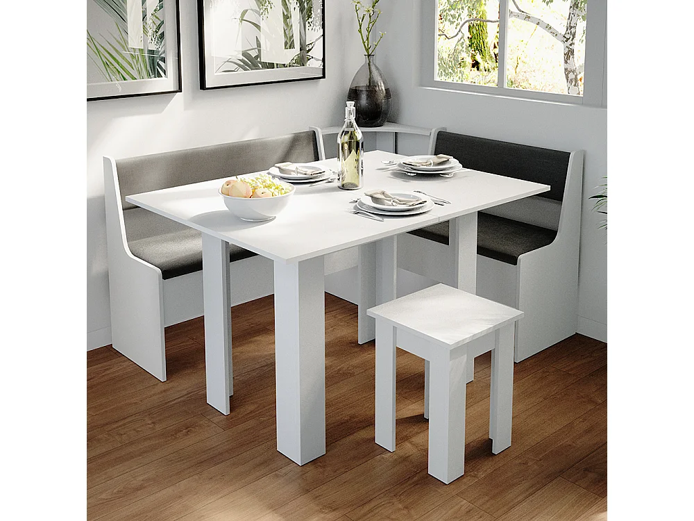 Table de salle à manger avec chaise blanc 90x60x76.6 roman