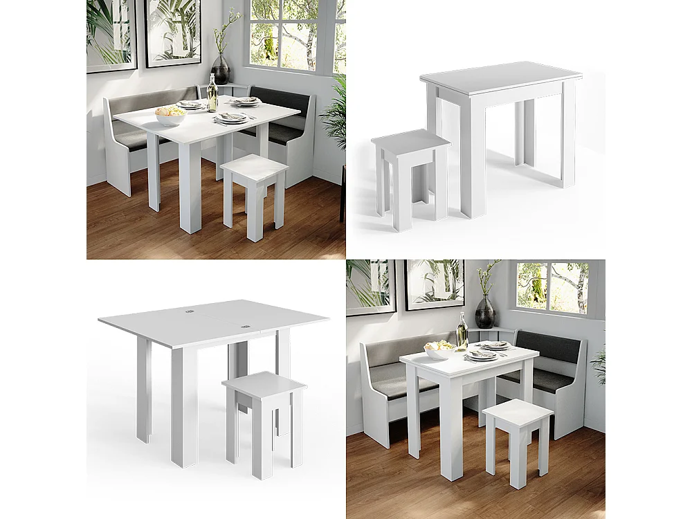 Table de salle à manger avec chaise blanc 90x60x76.6 roman