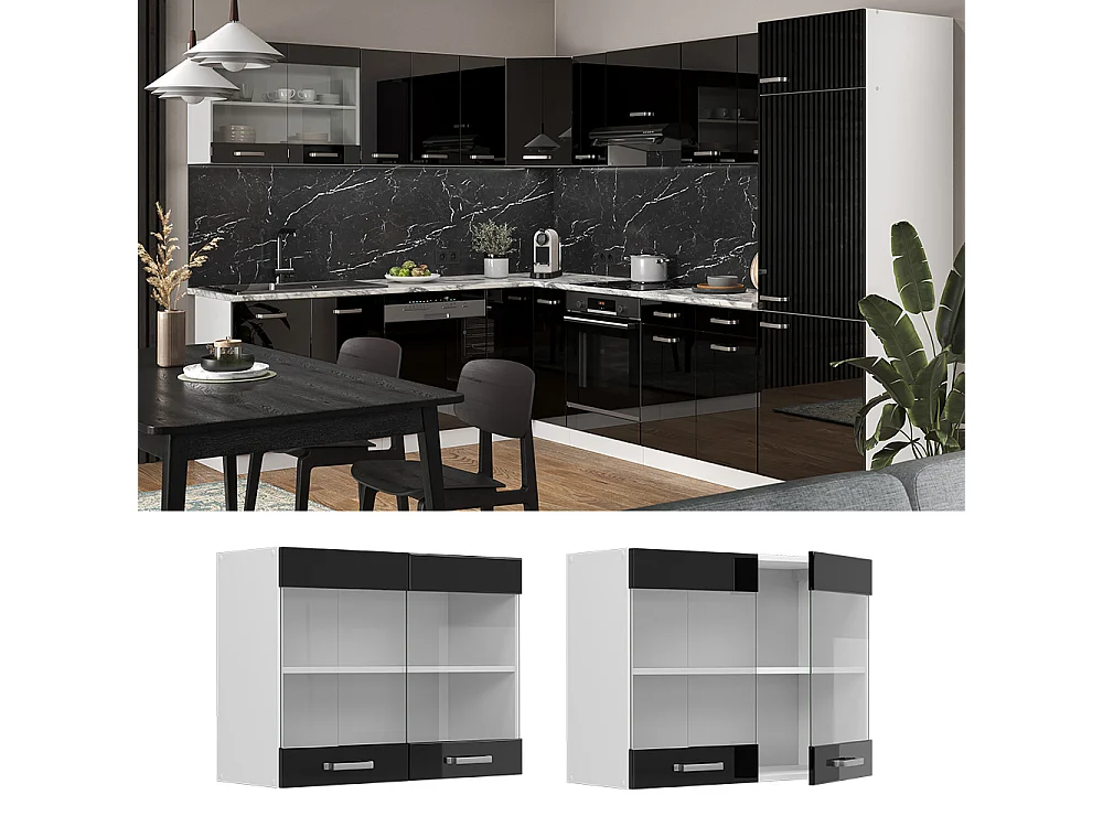 Armoire en verre noir haute brillance 80x31x60 r-line