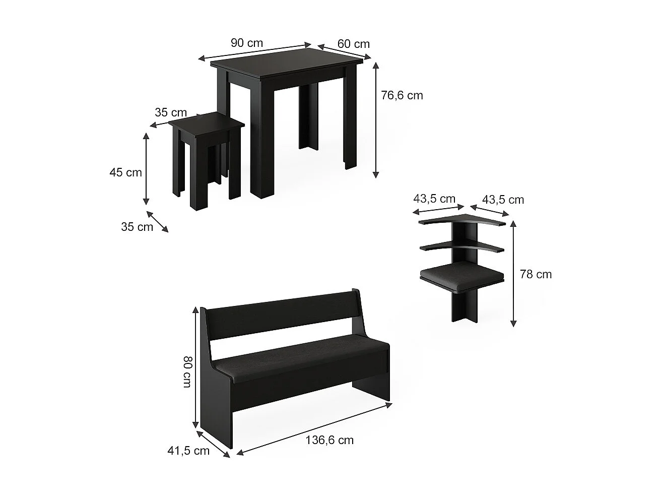 Groupe de banquettes dangle noir 180x180x80 roman