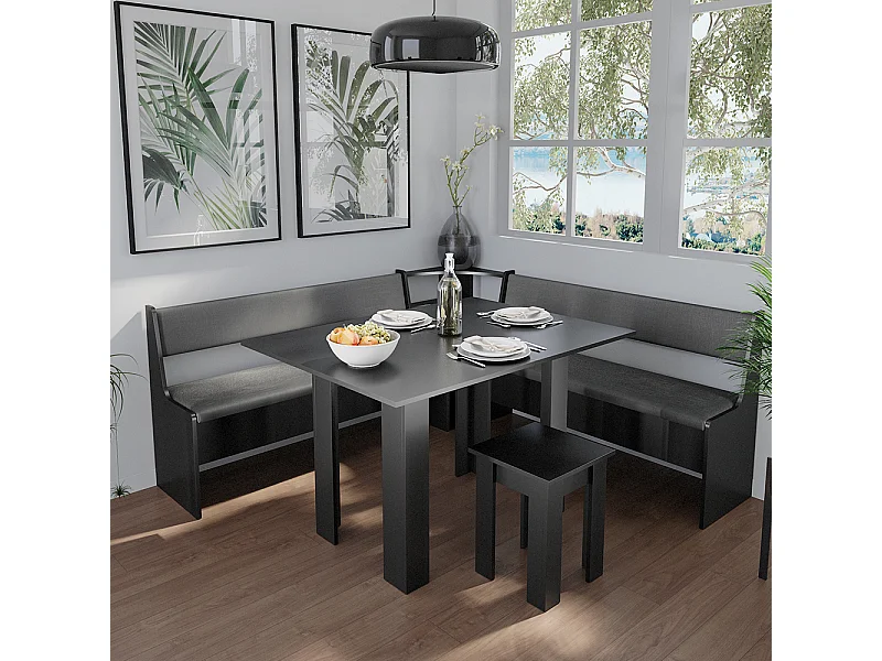 Gruppo panca ad angolo nero 180x180x80 roman