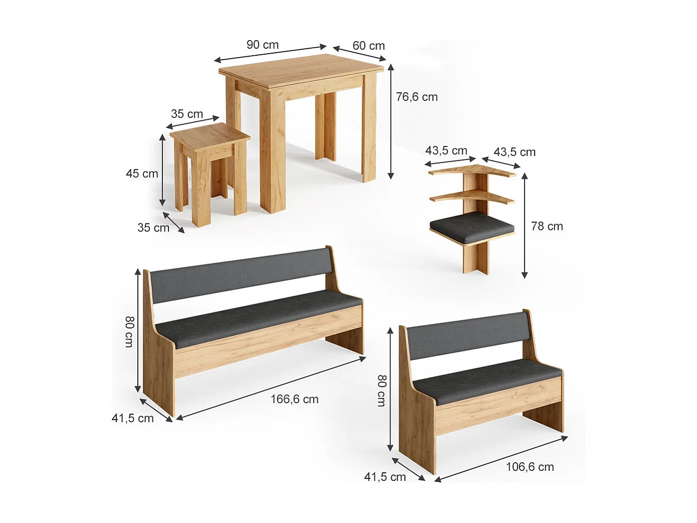 Groupe de banquettes dangle chêne de force doré 210x150x80 roman
