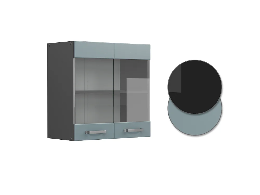 Glass kitchen cabinet blue-grey 60x31x60 r-line
