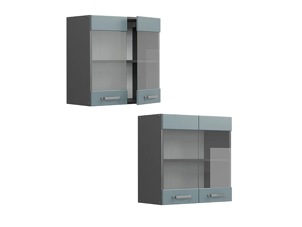 Glass kitchen cabinet blue-grey 60x31x60 r-line