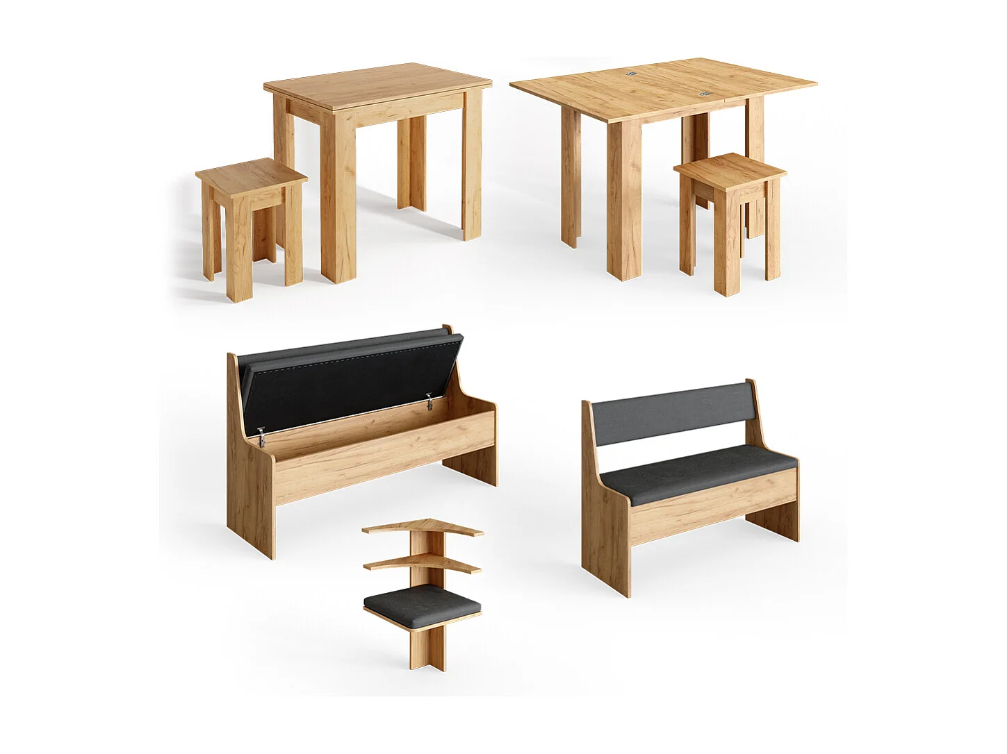 Groupe de banquettes dangle chêne de force doré 180x150x80 roman