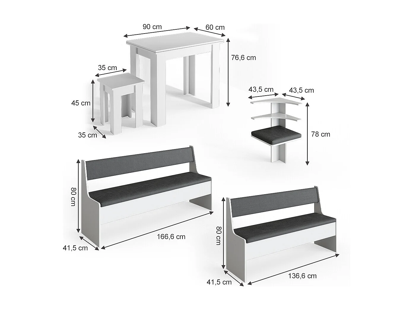 Groupe de banquettes dangle blanc 210x180x80 roman