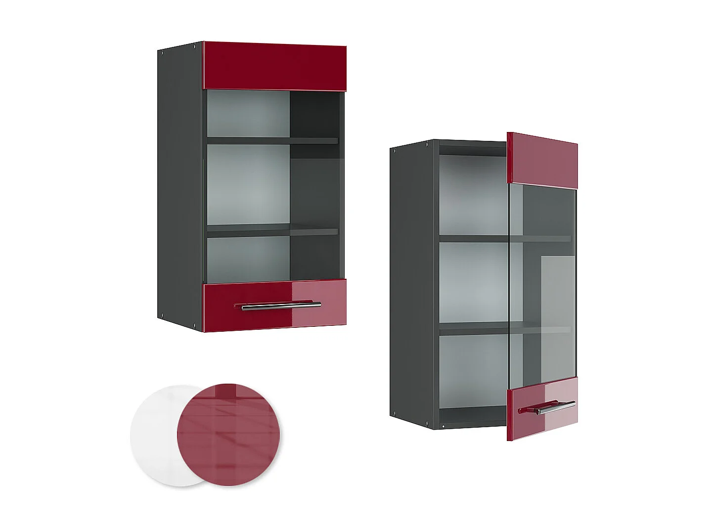 Armario de cocina con vidrio rojo burdeos alto brillo 40x34.1x72 fame-line