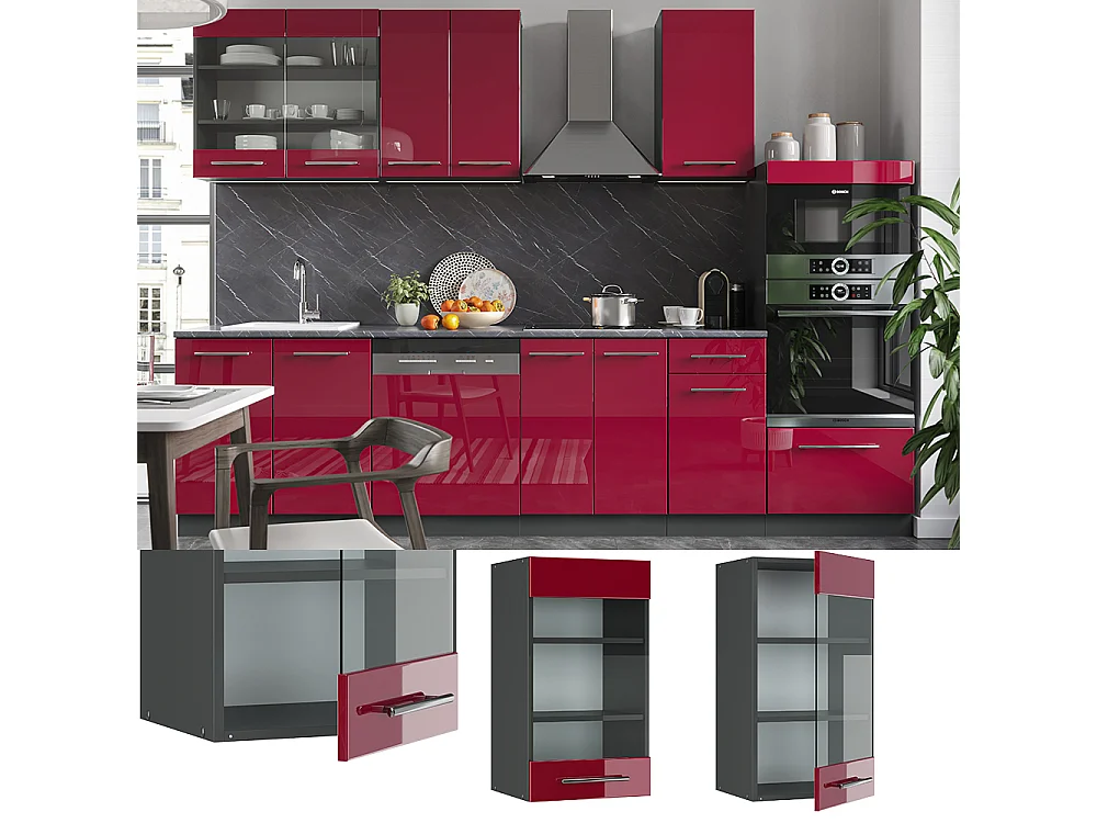 Armoire en verre rouge bordeaux haute brillance 40x34.1x72 fame-line