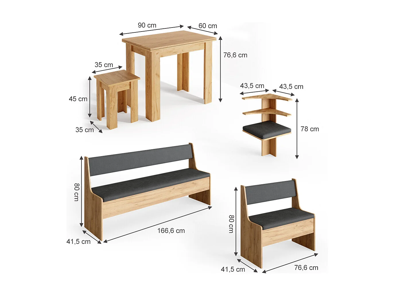 Groupe de banquettes dangle chêne de force doré 210x120x80 roman