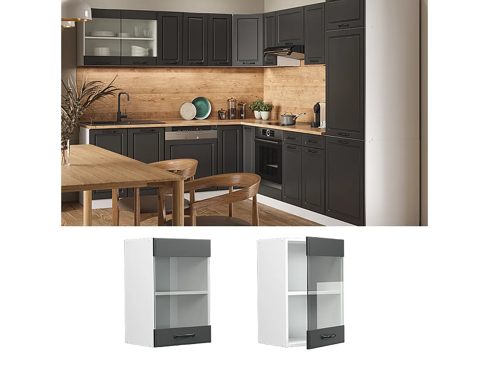 Glazen keukenkast antraciet landhuis 40x31x60 r-line