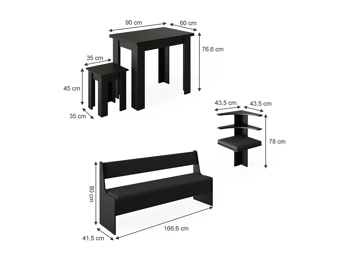 Groupe de banquettes dangle noir 210x210x80 roman