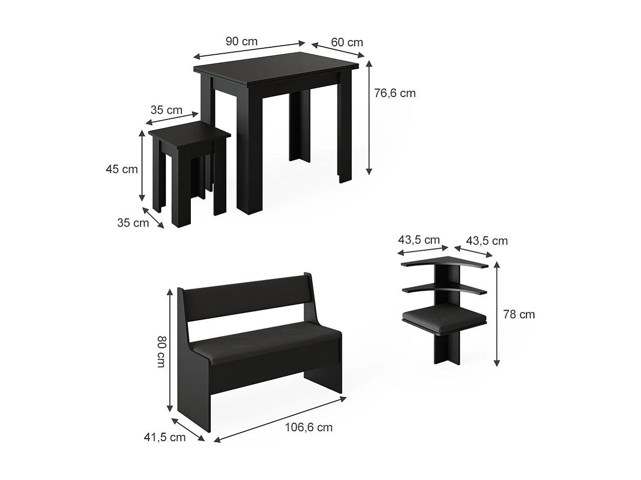 Groupe de banquettes dangle noir 150x150x80 roman
