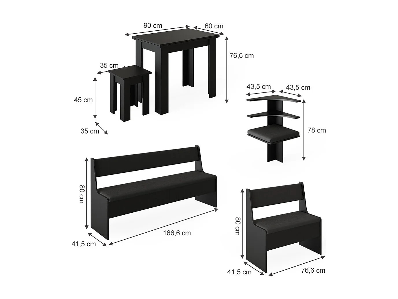 Groupe de banquettes dangle noir 210x120x80 roman