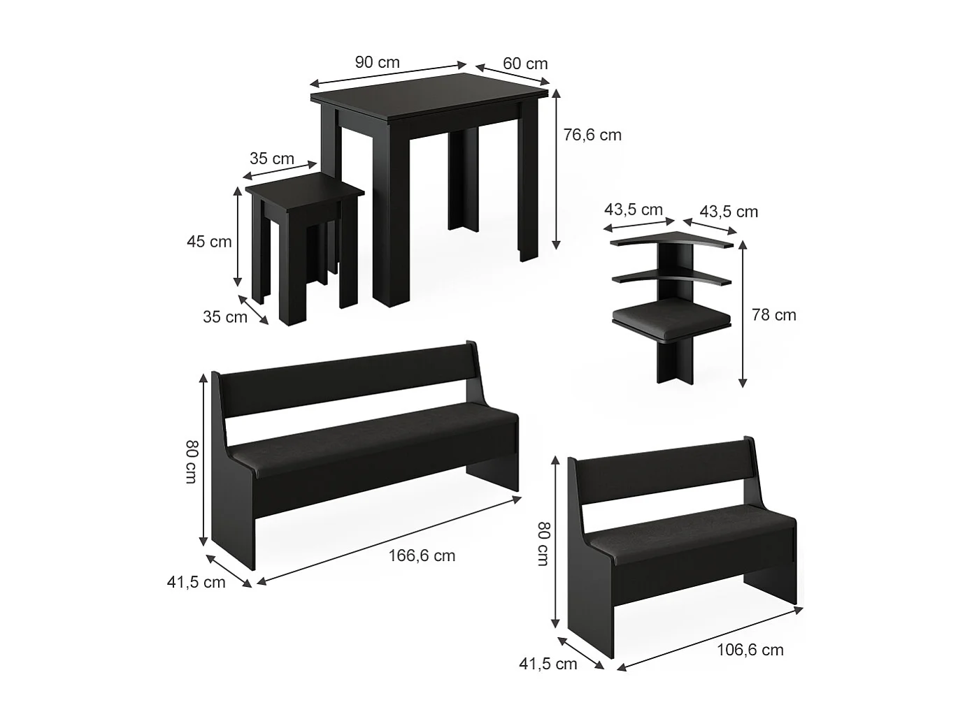 Groupe de banquettes dangle noir 210x150x80 roman