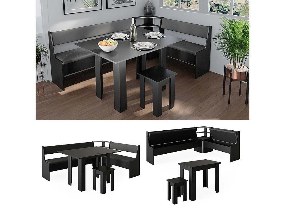 Groupe de banquettes dangle noir 210x150x80 roman