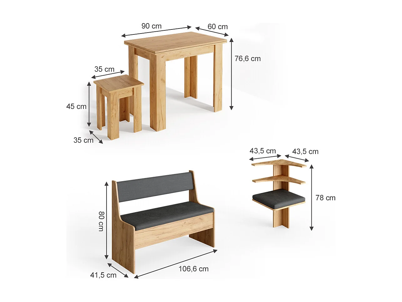 Groupe de banquettes dangle chêne de force doré 150x150x80 roman