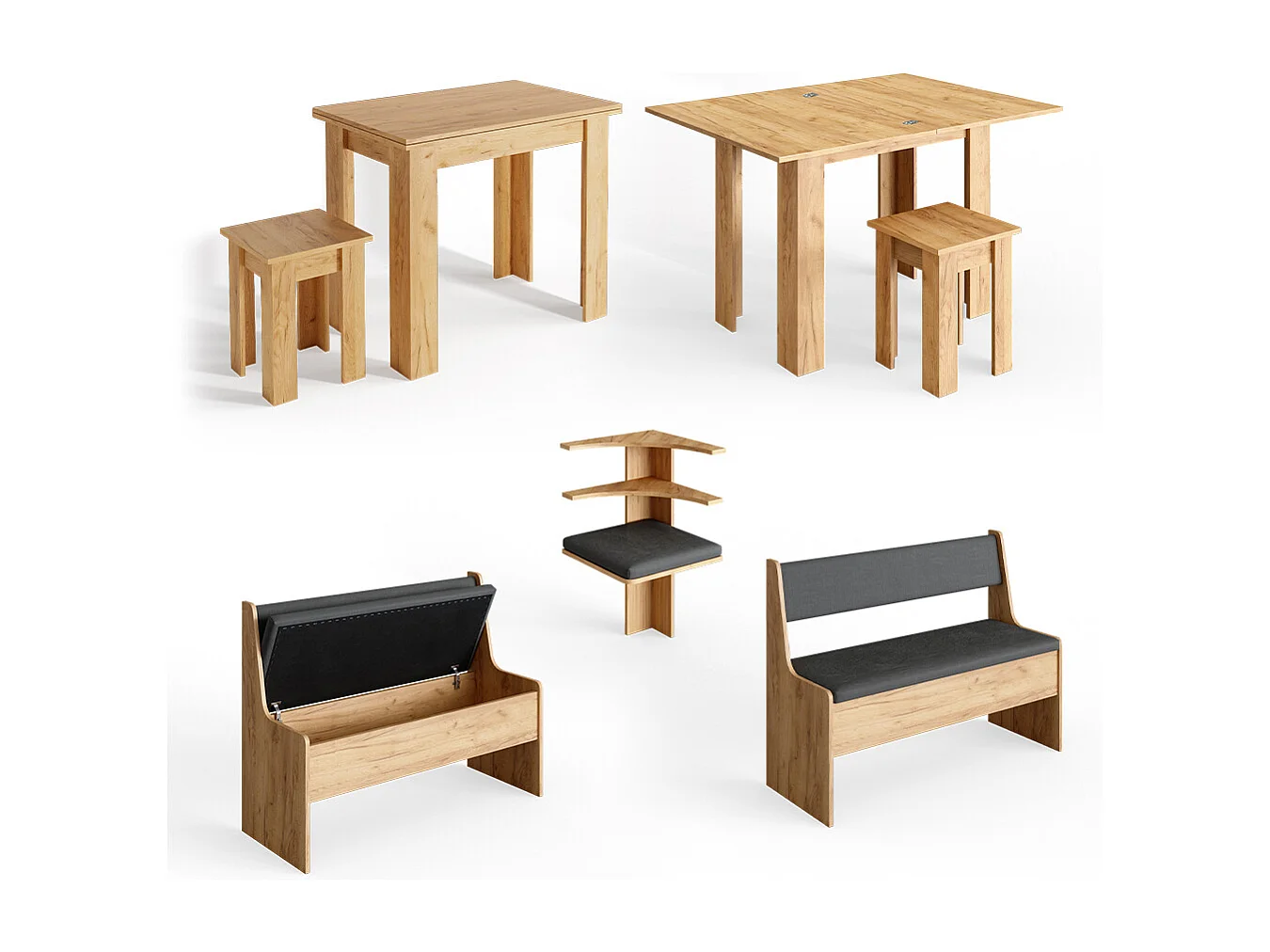 Groupe de banquettes dangle chêne de force doré 150x150x80 roman