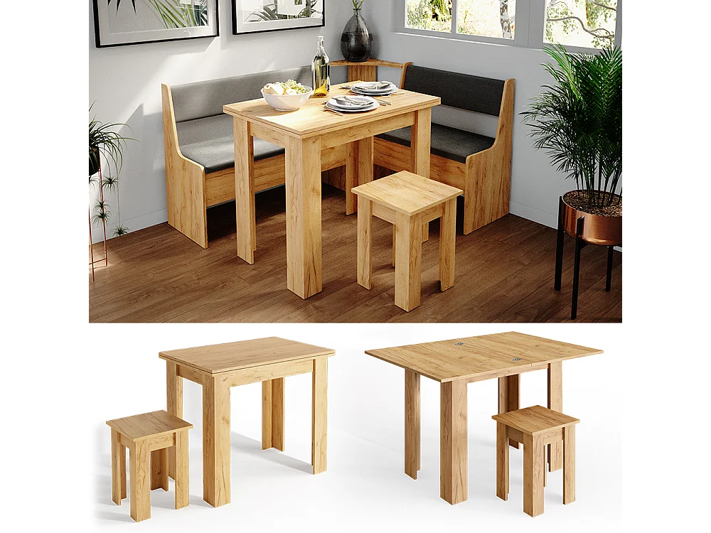 Tavolo da pranzo con sedia rovere sabbia 90x60x76.6 roman