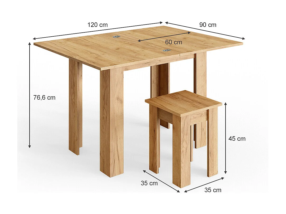 Table de salle à manger avec chaise chêne de force doré 60x90x76.6 roman
