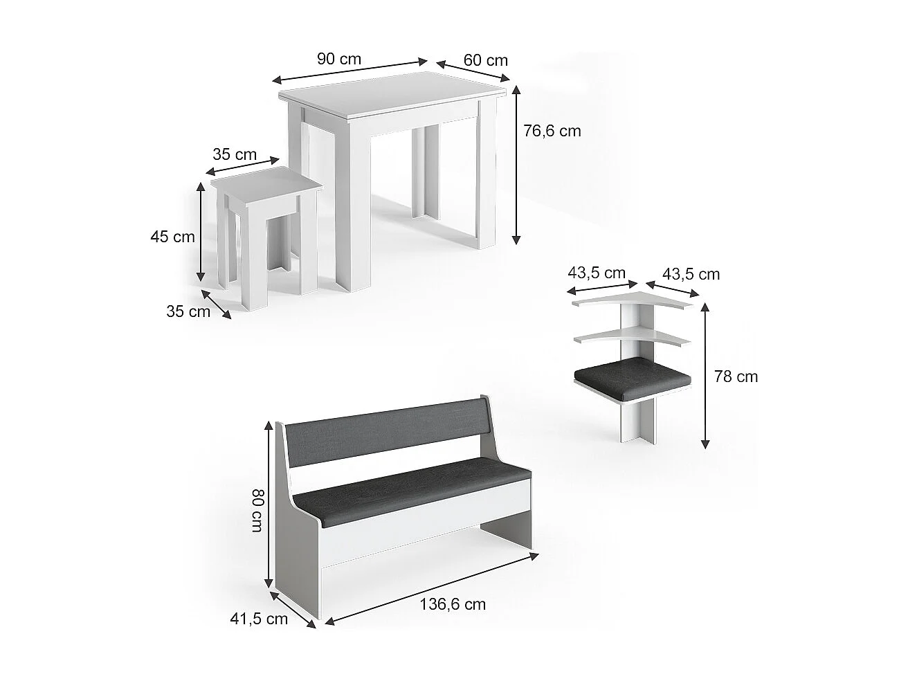 Groupe de banquettes dangle blanc 180x180x80 roman