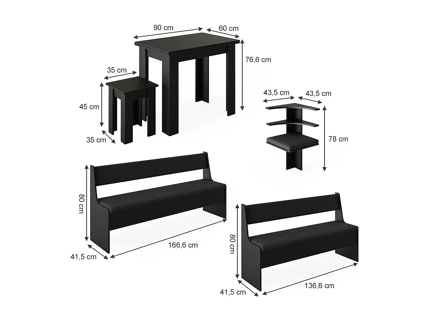 Groupe de banquettes dangle noir 210x180x80 roman
