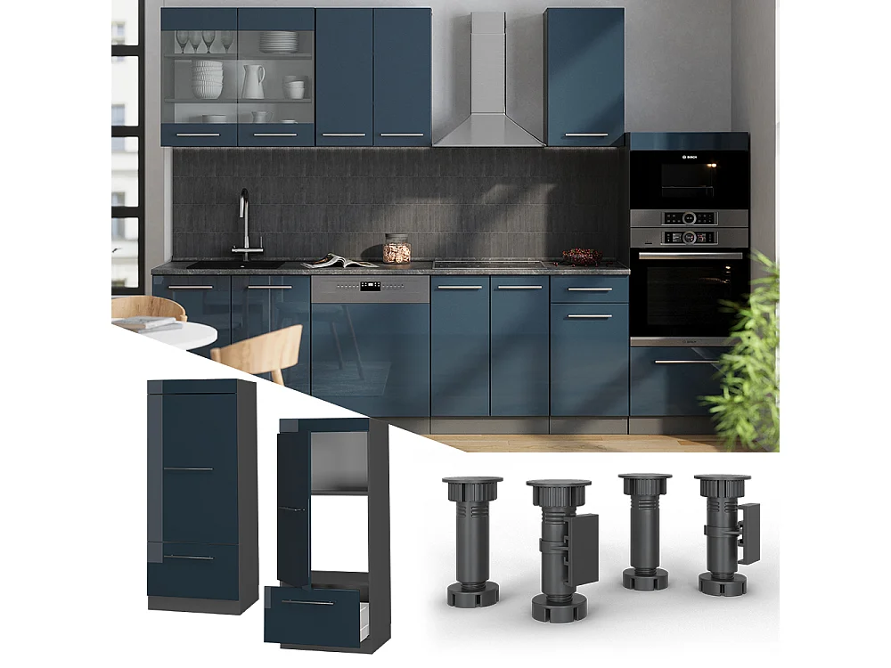 Armoire micro-ondes bleu foncé brillant 60x58.1x153.6 fame-line