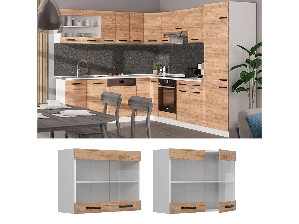 Armario de cocina con vidrio roble dorado 80x31x60 r-line
