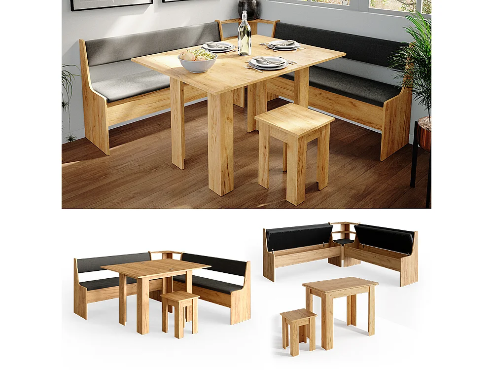 Gruppo panca ad angolo quercia dorata 180x180x80 roman