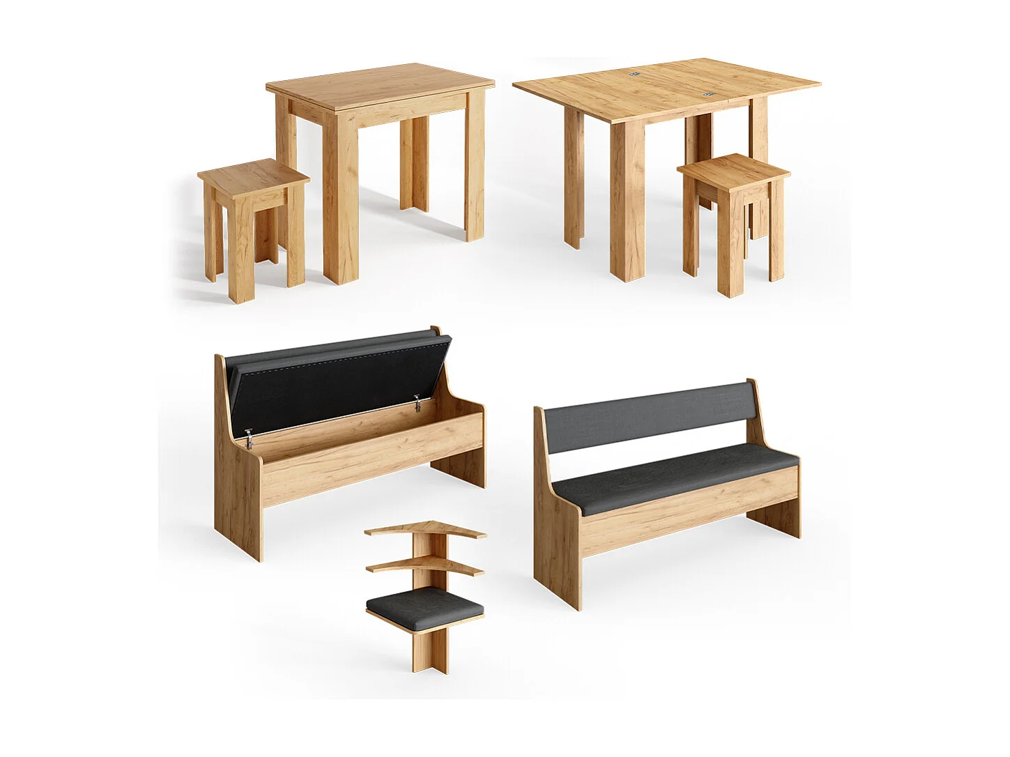 Gruppo panca ad angolo quercia dorata 180x180x80 roman