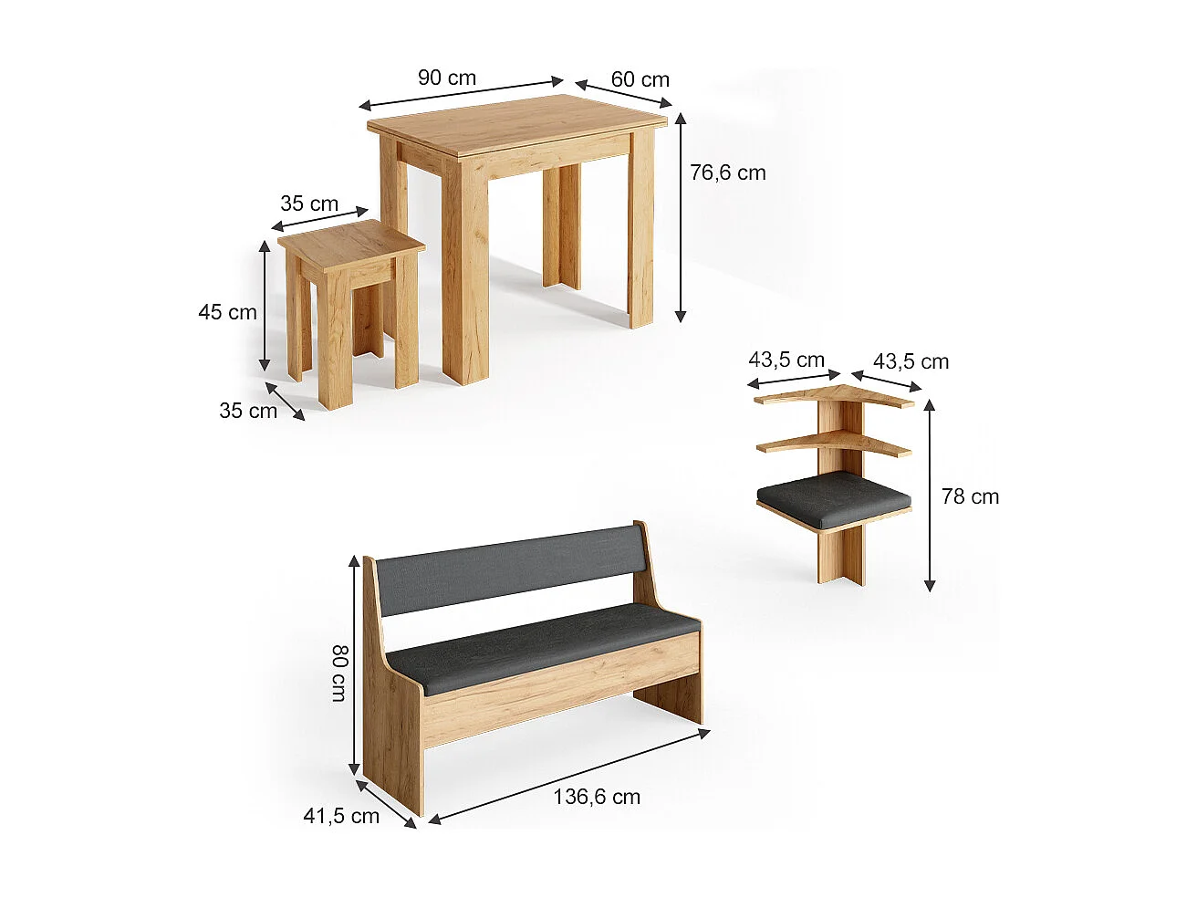 Groupe de banquettes dangle chêne de force doré 180x180x80 roman