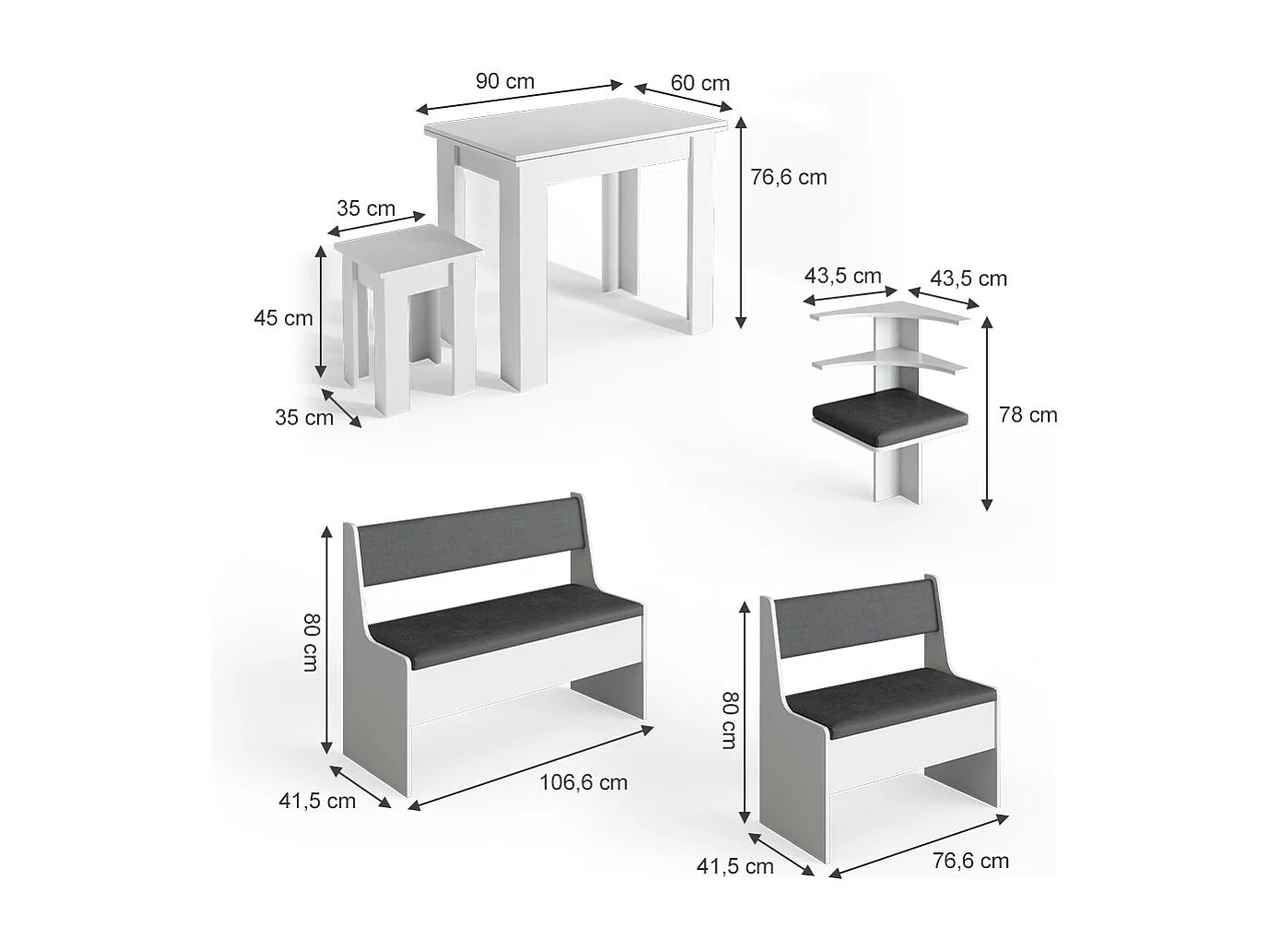 Groupe de banquettes dangle blanc 150x120x80 roman