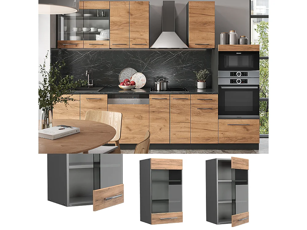 Armario de cocina con vidrio roble dorado 40x34.1x72 fame-line