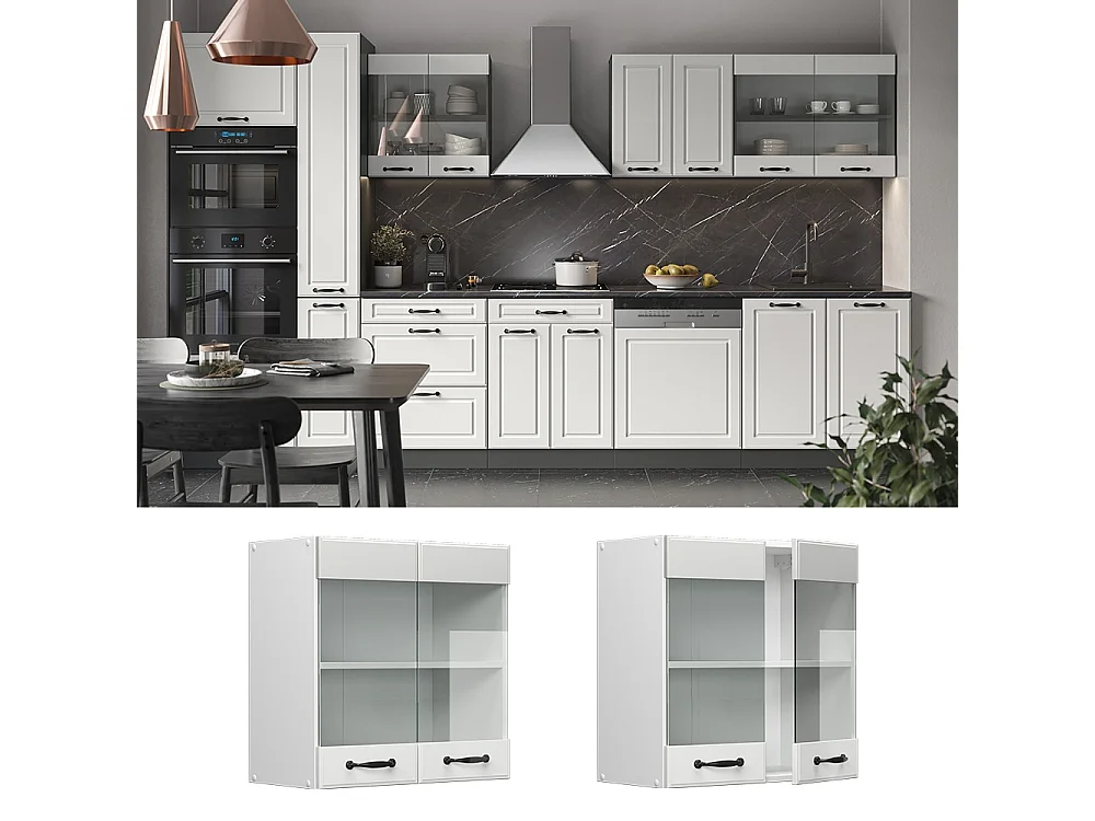 Glass kitchen cabinet white country house 60x31x60 r-line