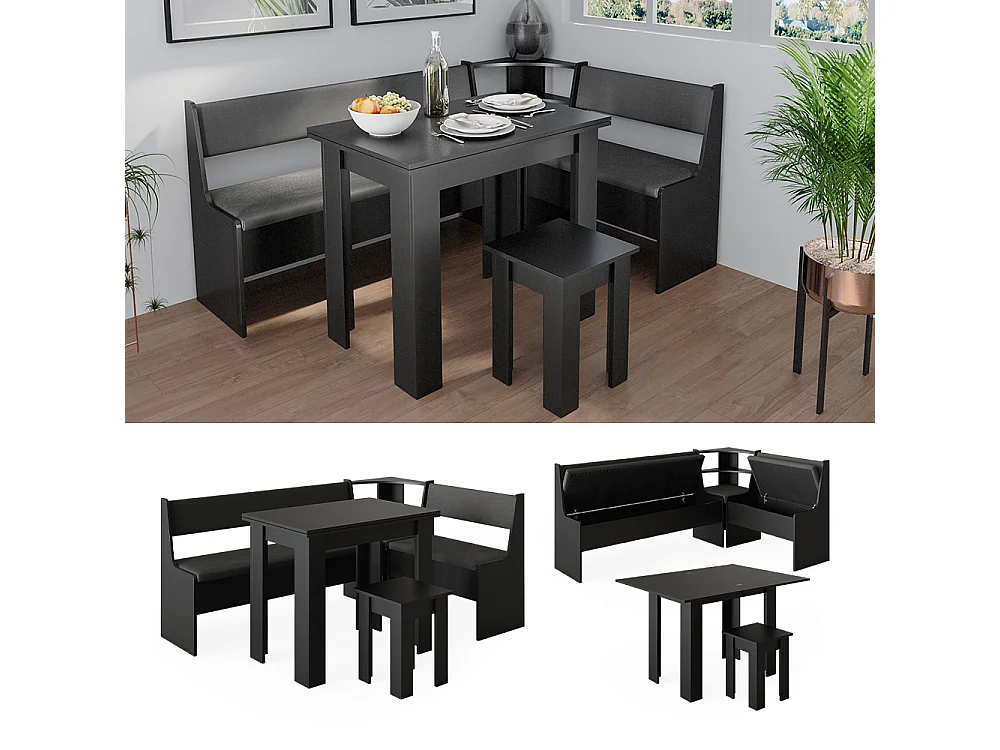 Eckbankgruppe schwarz 180x120x80 roman