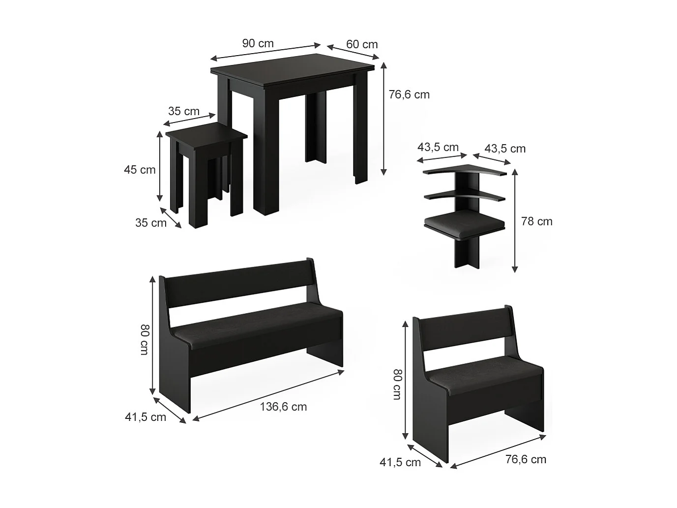 Groupe de banquettes dangle noir 180x120x80 roman