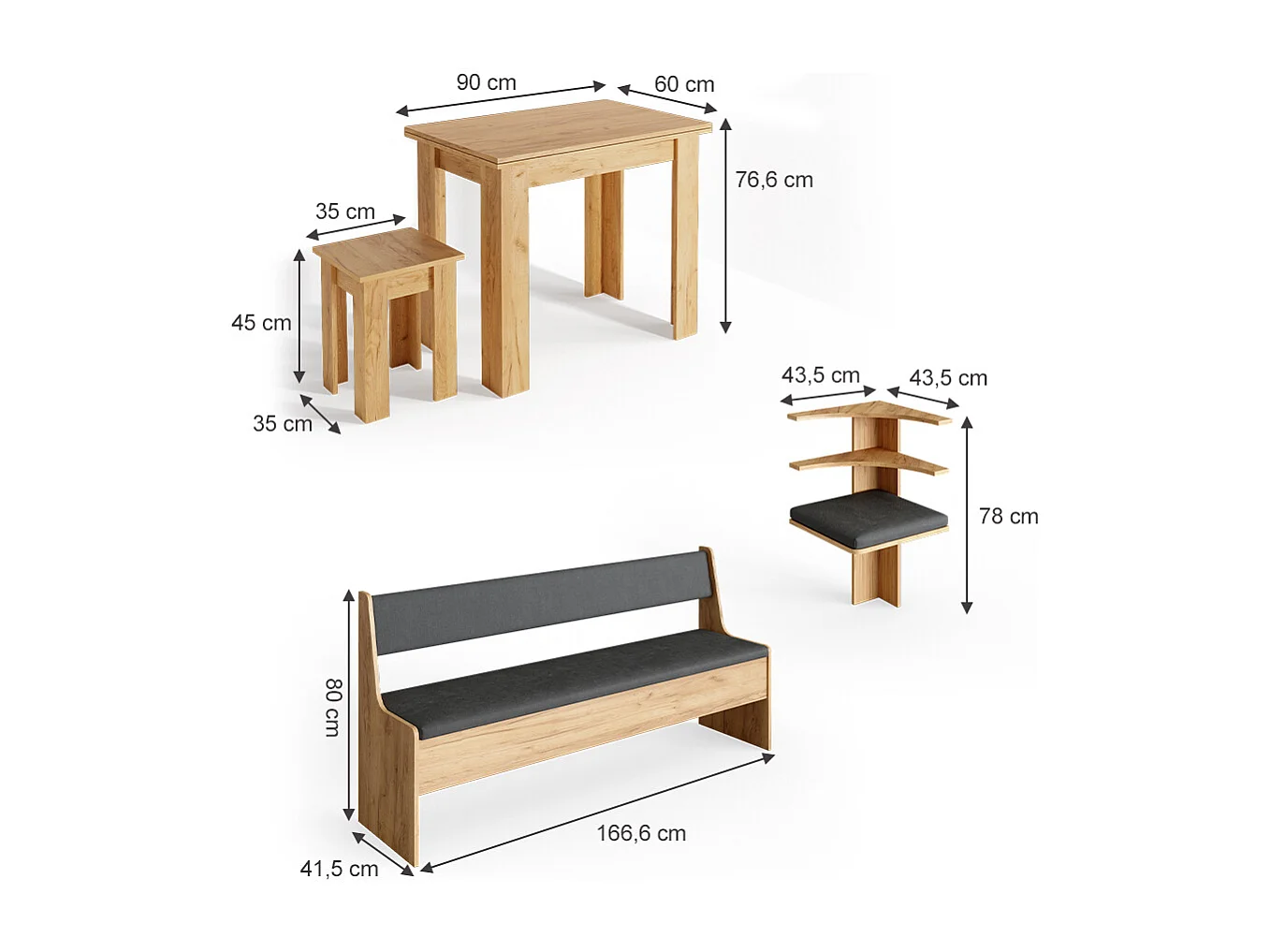Groupe de banquettes dangle chêne de force doré 210x210x80 roman