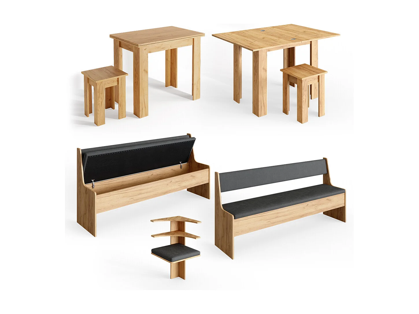 Groupe de banquettes dangle chêne de force doré 210x210x80 roman