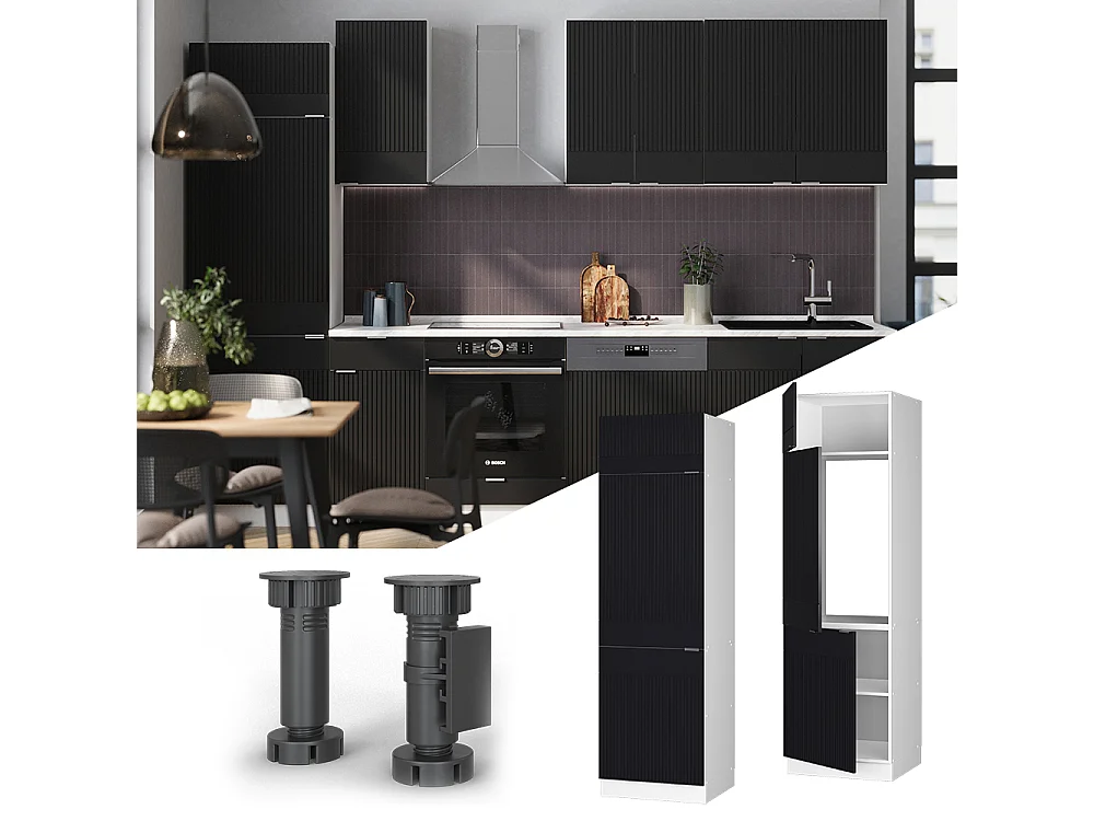 Armario para frigorífico empotrado rayas negras 60x58.1x206.8 fame-line