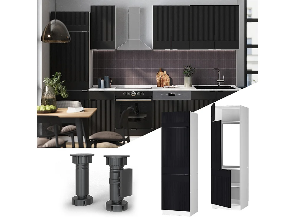 Armoire pour frigo noir rayé 60x58.1x206.8 fame-line