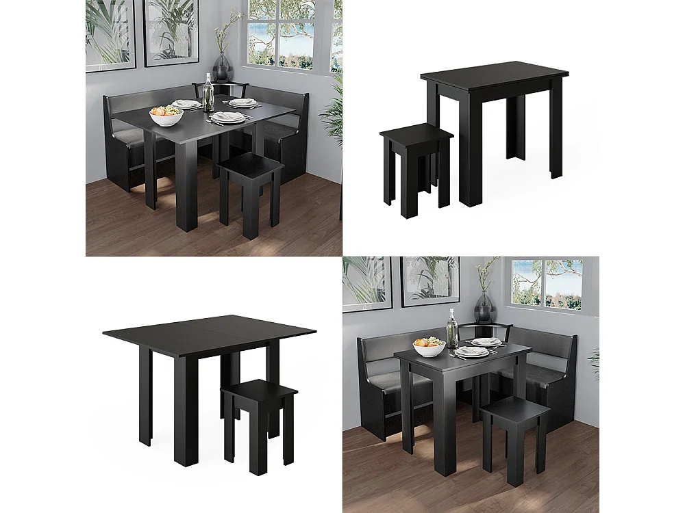 Table et tabouret noir 90x60x76.6 roman