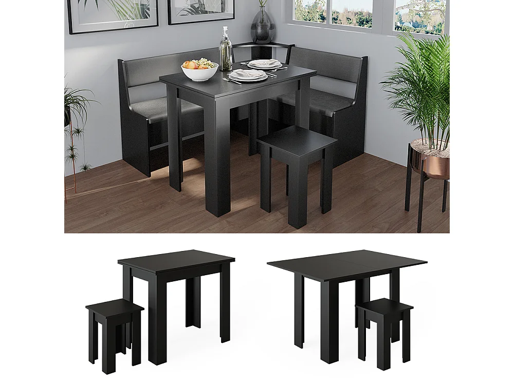 Table et tabouret noir 90x60x76.6 roman