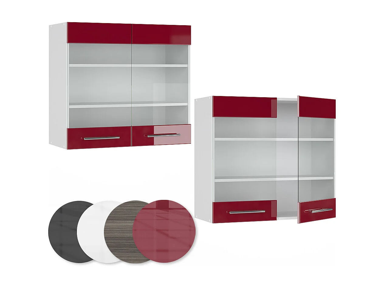 Armario de cocina con vidrio rojo burdeos alto brillo 80x34.1x72 fame-line