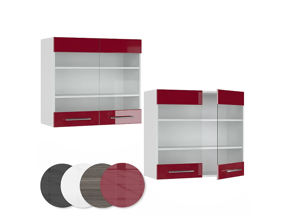 Küchenglasschrank bordeaux hochglanz 80x34.1x72 fame-line