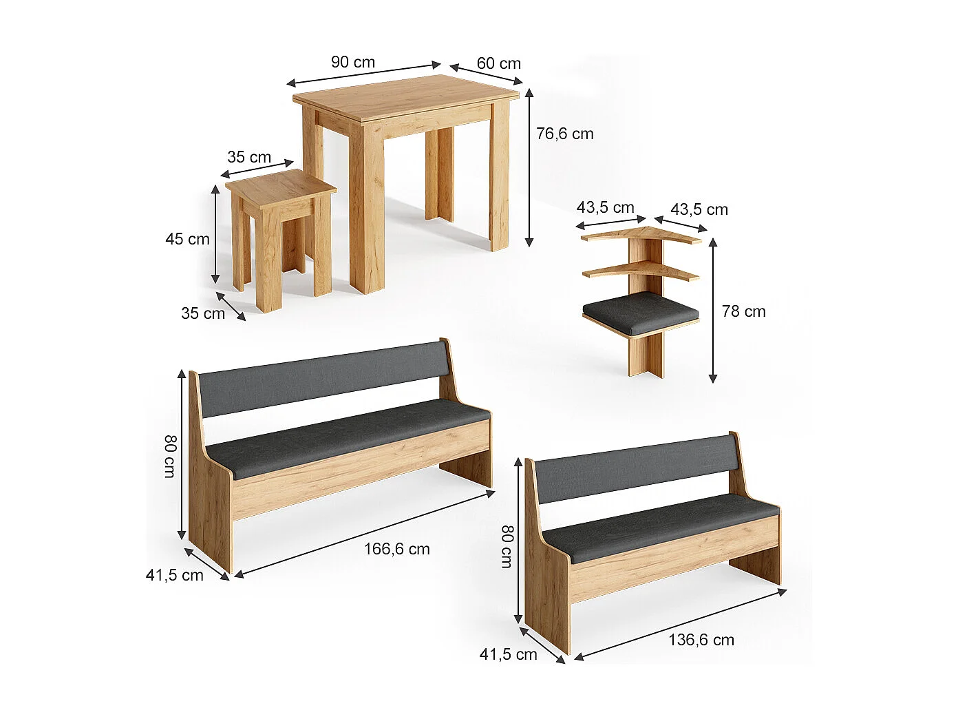 Groupe de banquettes dangle chêne de force doré 210x180x80 roman